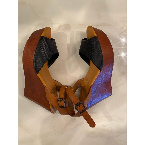 Rue 21 etc! Strappy Wedge 4 inch heel Black Sandals Size L 8/9 Stylish Chic Boho - Picture 4 of 10